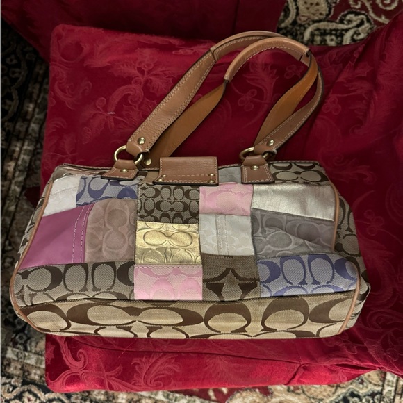 Coach Leather Suede & Canvas Patchwork Bag # F13335 - Picture 2 of 11